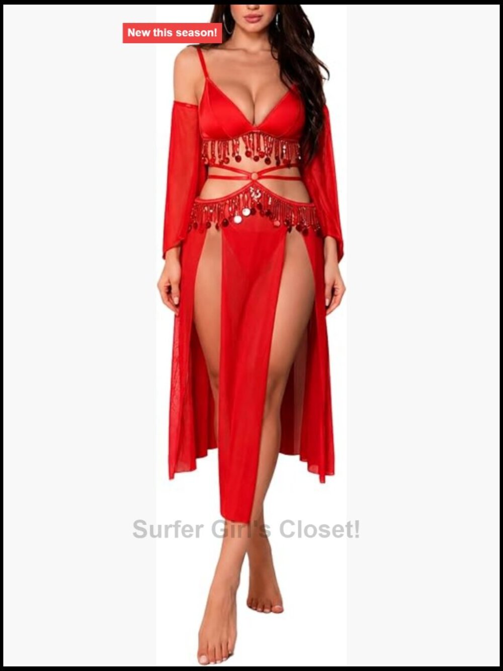 Sheer Mesh V-Neck Babydoll Lingerie Set with Side Slits
